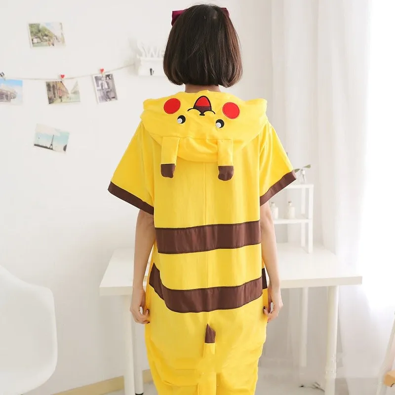 2018 лето мультфильм кигуруми пижамы Pikaqiu вышивка динозавр Onesie для взрослых хлопок