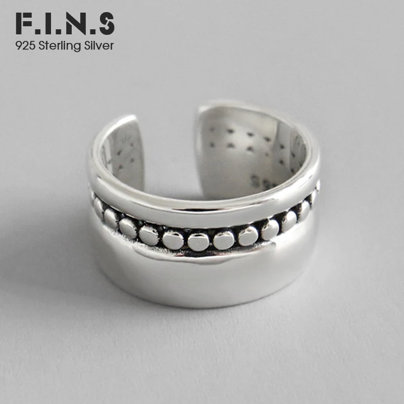 

F.I.N.S Authentic S925 Sterling Silver Rings for Women Unique Design Small Dot Wide Open Cuff Engagement Ring Fine Jewelry