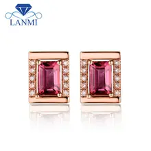 Новинка, изумрудная огранка, 4x6 мм, 18 К, розовое золото, натуральный турмалин, свадебные серьги, 750 золото, бриллиант, серьги-гвоздики WE053