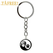 TAFREE Yin Yang Tai keychain vintage menschliches handabdruck und nette haustier hund pfote drucken kunst bild schlüssel ketten beste freund geschenk T824