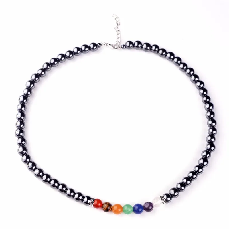 7 Chakra Stone Hematite Lava Stone Strand Necklace Natural purple Quartz Tiger eye Lapis Lazuli  Beads Necklaces amulet Collars