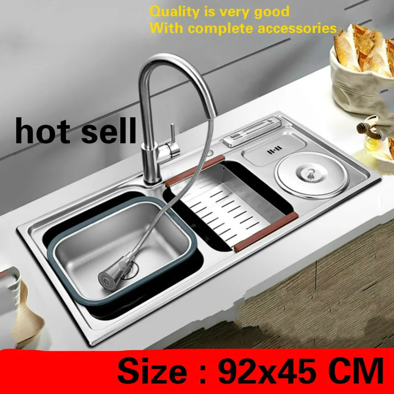 

Free shipping Household luxury big kitchen double groove sink food grade 304 stainless steel standard hot sell 920x450 MM