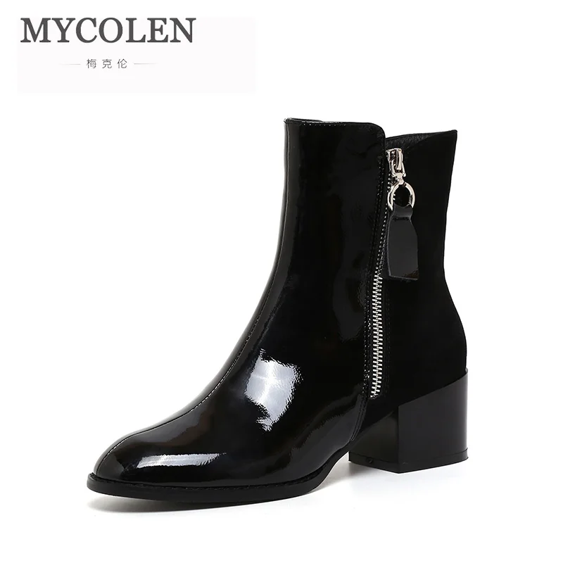 womens black patent leather ankle boots