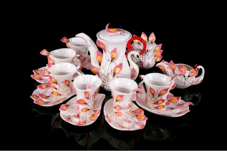 Изысканные Керамические Кофейные Наборы с павлином 21 фарфоровый набор из… предметов чайная чашка костюм свадебный подарок