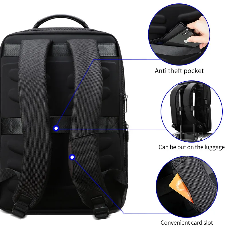  BOPAI Waterproof Black Backpack Computer Bag Increased Large Capacity Fit For 15.6 inches Laptop Ba