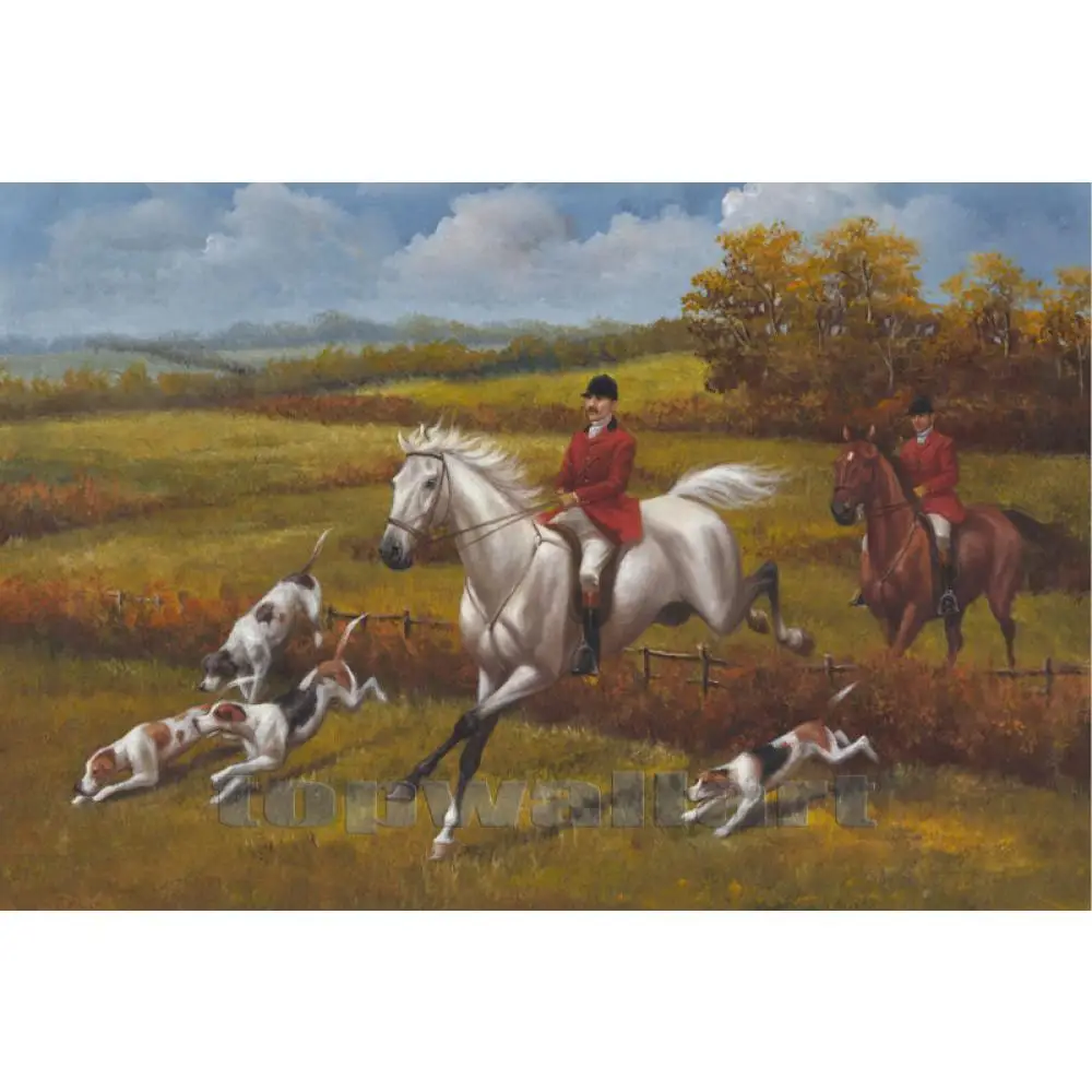 

Handmade Oil paintings beautiful Heywood Hardy's artwork Vintage Landscape White Horse Oil Painting Hunting Dogs Wall decor