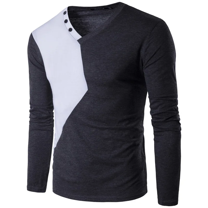 Men T shirt 2017 New Summer t Shirt Men Casual Patchwork Cotton Tee Shirt Men long Sleeve Slim Fit T-Shirt Men V-Neck Tees XXL Q