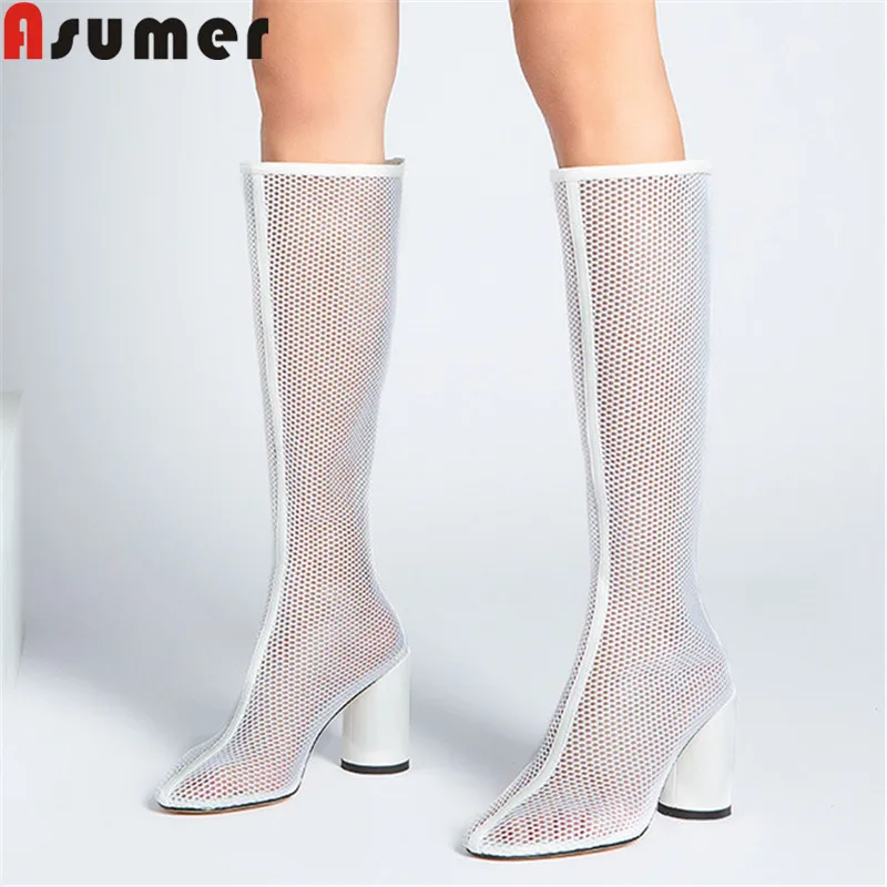 De Creusant Zip Bal Bottes Hautes Dames blanc Black D'été Femmes Pour Mode Élégant Chaussures Bout Asumer 2019 Femme Rond 08knONXwP