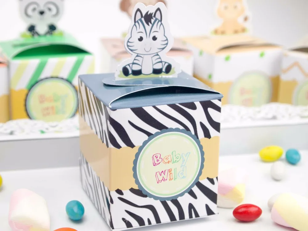 12PCS Baby Shower Favors Safari Animal Wild Favor Box Candy Box Souvenir Boy/Girl Kids Event& Party Supplies