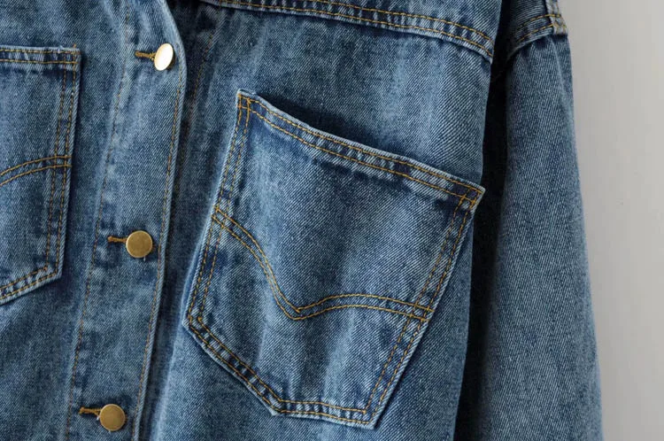 Euro Style Jeans Jackets Women Denim Coats Plus Size XXXL 5XL Pockets Loose Casual Jacket Blue Outerwear KKFY3302
