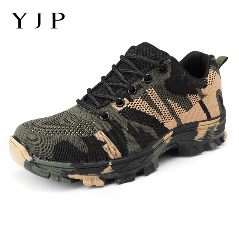 

YJP Men Camouflage Lightweight Bulletproof Work Safety Shoes AtreGo Anti-smashing Steel Toe Shoes Men Boots Sneakers Big Size