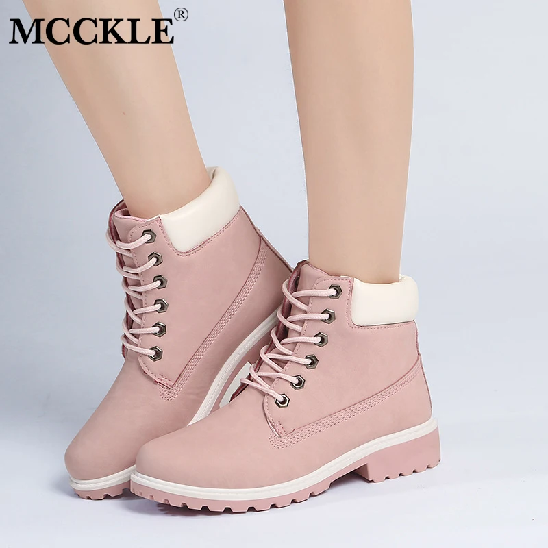 

MCCKLE Spring Autumn Ankle Boots Plus Size Platform Women Fashion Lace Up Ladies Low Heels Sewing Footwear Female Casual Shoes