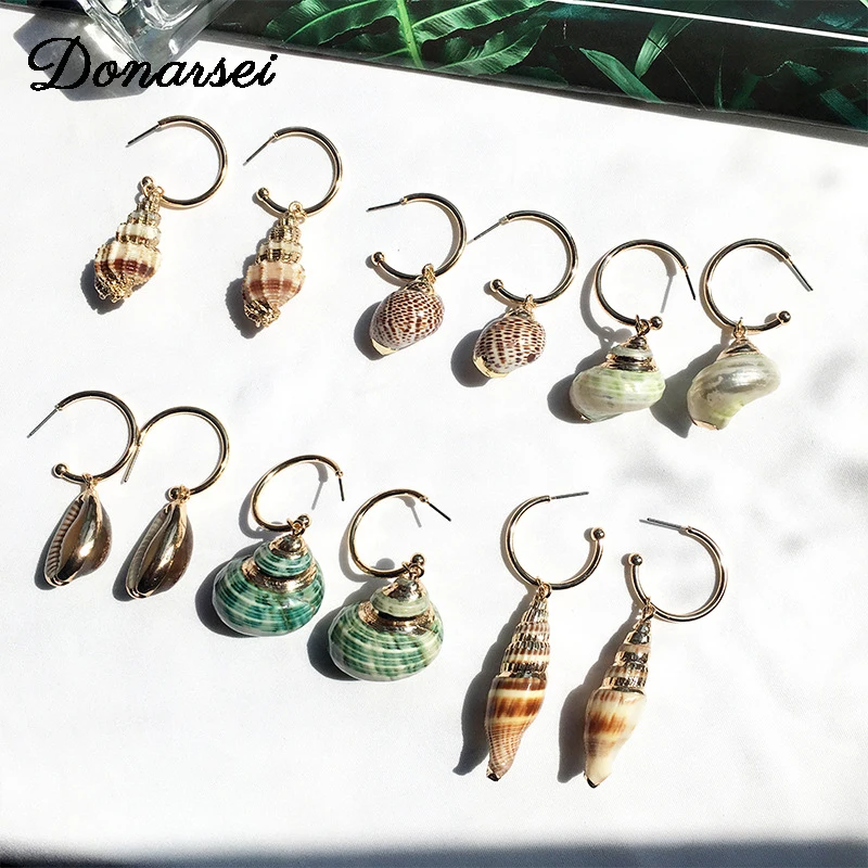 

Donarsei Beach Sea Shell Earrings For Women Fashion Gold Color Starfish Pearl Conch Drop Earrings Statement Earrings
