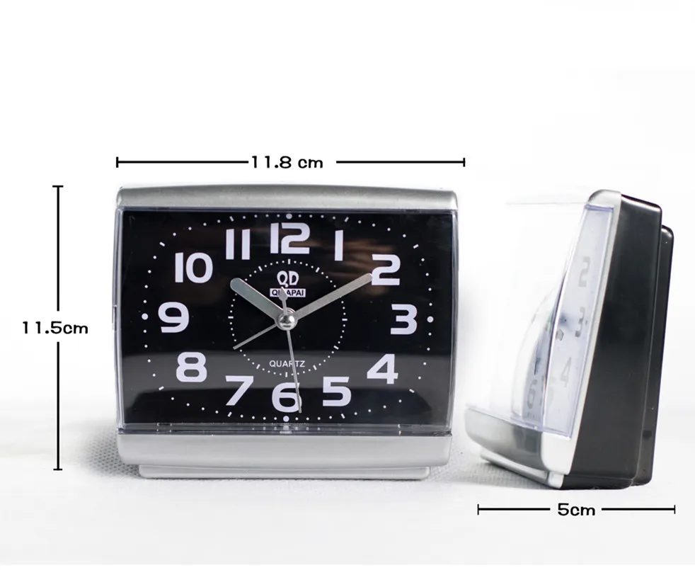 Small Square Bed Alarm Clock Transparent Case Compact Travel Clock Mini Mute Children Student Desk Watch