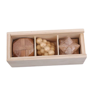 

Adult wooden puzzle lock toy Kong Ming lock Lu Ban lock wooden boxed three-piece Jupiter pyramid tetradecahedron