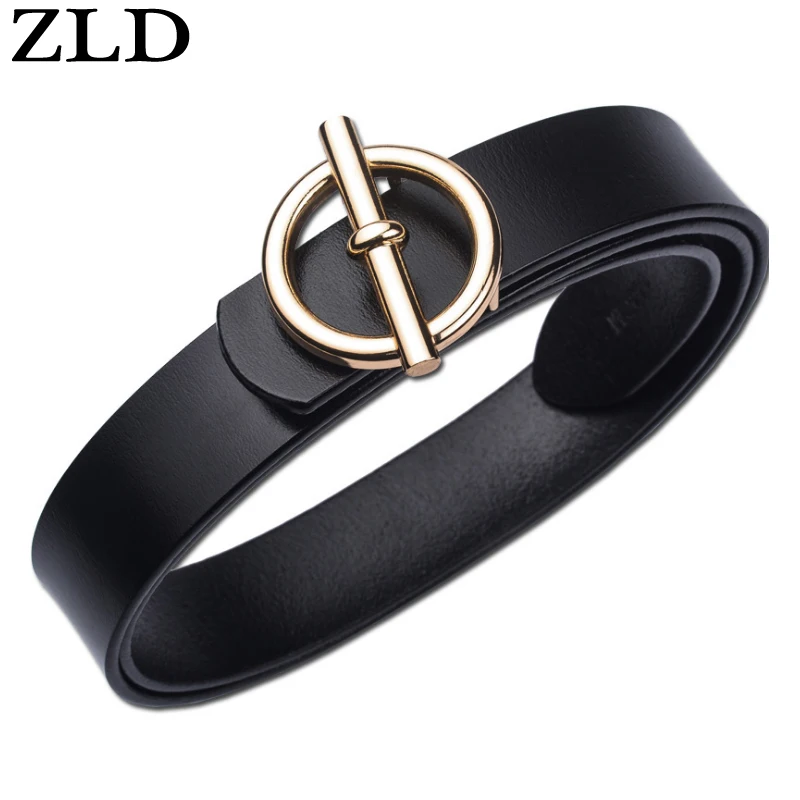 Beste ZLD Goud Ronde pin gesp Cirkel echt lederen riemen vrouwelijke leisure jeans Riem NIEUWE mode luxe O Ring voor Vrouwen riem