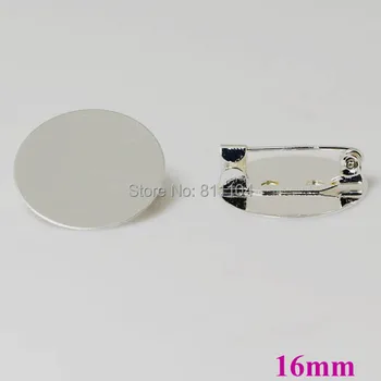 

16mm Silver Plated Brass Blank Flat Circle Pad Bezel Tray Cabochon Brooch Bases Clip Back Pins Brooches Settings Findings