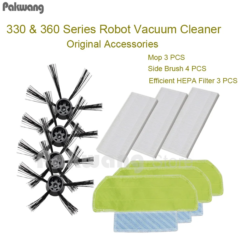 

2018 PAKWANG 4 Pcs Side Brush 3 Pcs Mop 3 Pcs HEPA Filter Of 330A&330C&360 Robot Vacuum Cleaner Spare Parts