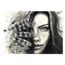 Черный, белый цвет девушка перо верен волк алмазов картина Рождество карточки пользовательских 5d алмазов картина kerstkaarten daimont живопись