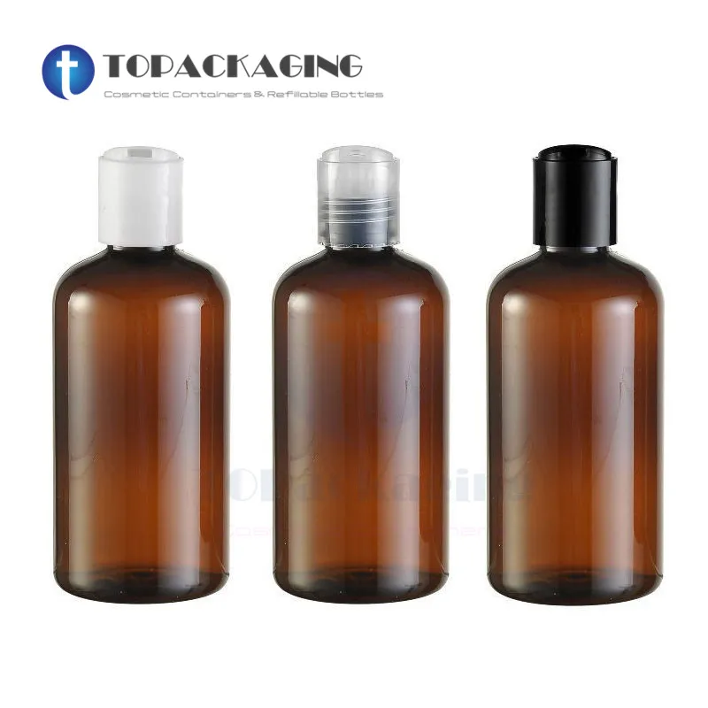 20PCS/LOT-220MLPress Screw Cap Bottle,Amber Plastic Cosmetic Container,Empty Essential Oil Sub-bottling,Sample Shampoo Bottle