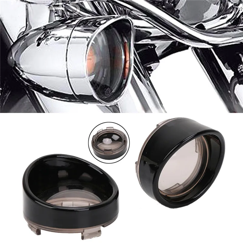 2 Style Black And Chrome Turn Signal Visor Style Ring Kit Smoked Lens