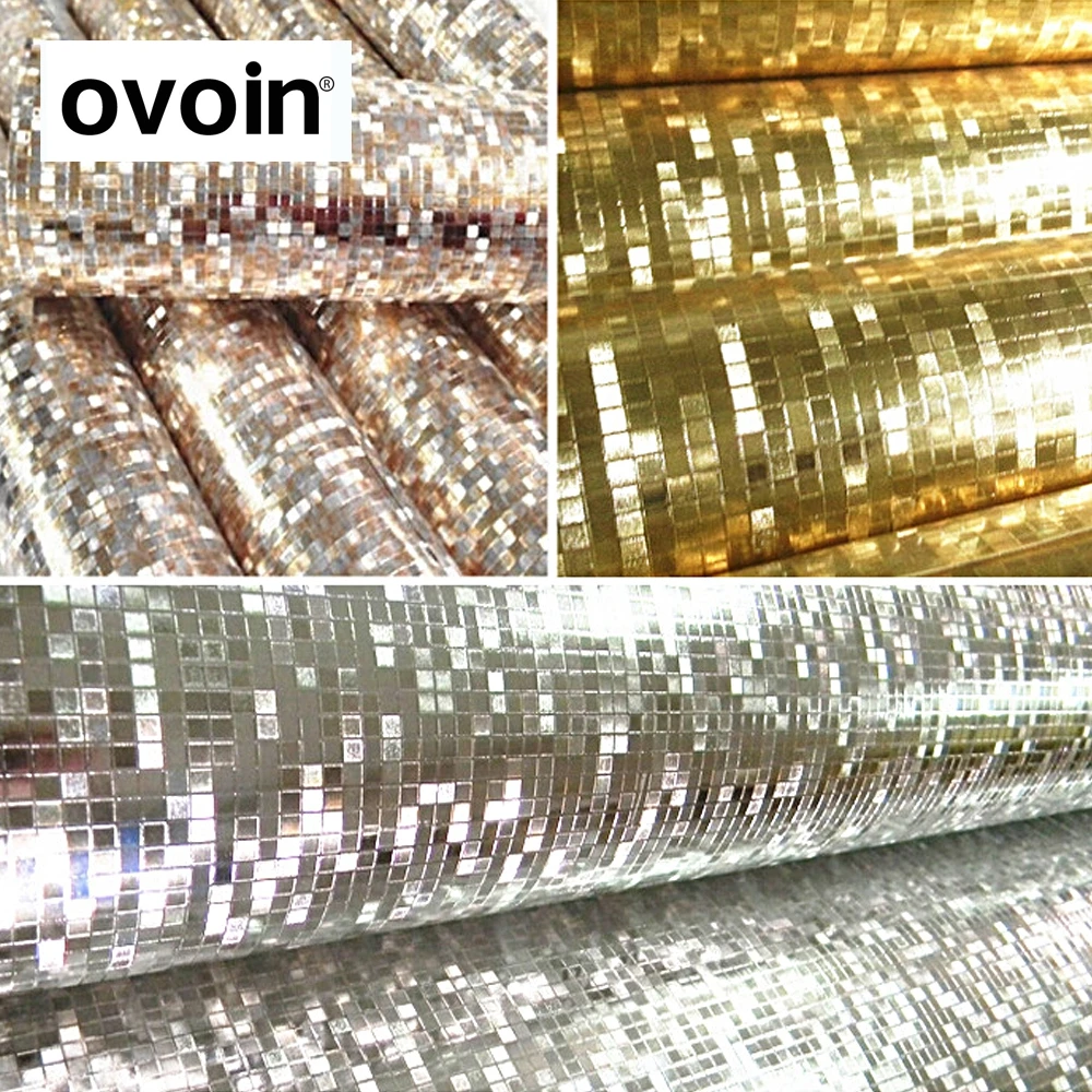 PVC Luxury Luminous Gllitter Pvc Mosaic Wallpaper Silver Gold Foil Wall Paper Roll For Ceilings Hotel