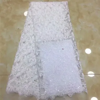 

Nigerian Seuqins Mesh Lace Fabric White Sequined Embroidered Lace Guipure African Swiss Voile Net Lace Indian Style Wedding Lace