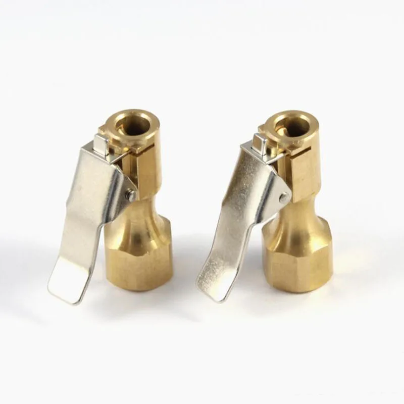 YG 2pcs Brass Car Tire Inflator Tool Valve Stem Connector Copper Air Chuck Lock On Clip For Car