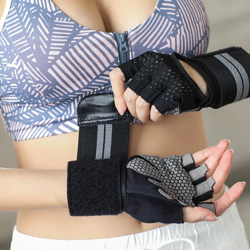 Brand Body Building Gym Fitness Gloves Long Belt Women Men Wrist Protective Weightlifting Crossfit Gloves Bike Cycling Workout