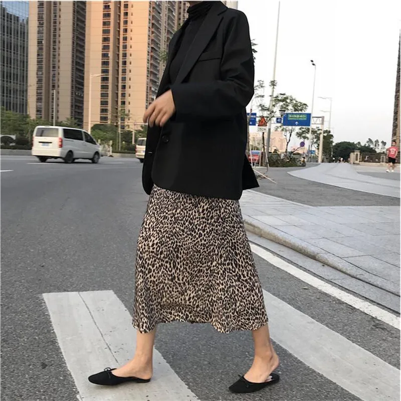 2019 женские Высокая талия Leopard Длинные юбки с принтом Лето Harajuku уличная трапециевидной формы макси юбка Faldas Jupe Saia Feminina