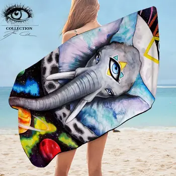 

Alien Elefant by by Pixie Cold Art Beach Towel Elephant Bath Towel Animal Galaxy Bathroom Blanket Colorful Planet Shower Towel