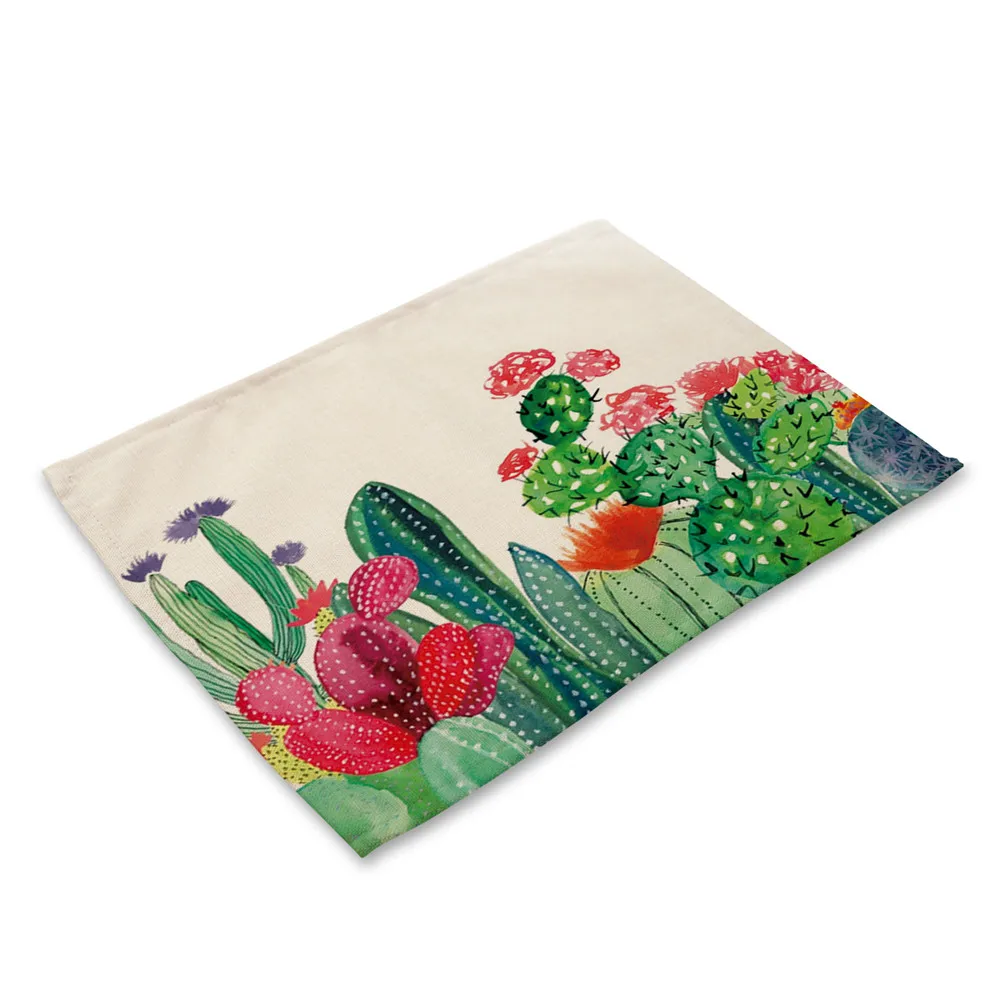 Tropical Cactus Kitchen Table Mats Cotton Linen Table Napkin Floral Decorative Placemats Coasters