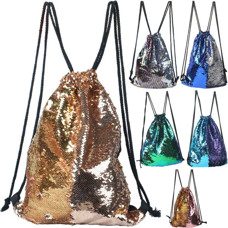 

2019 Summer Stylish Women Fashion Bling Sequins Travel Backpack Holiday Large Capacity Drawstring Shoulder Bag UK
