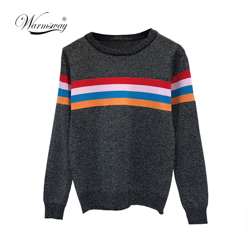 2018 retro kawaii lurex Sweater multicolored rainbow color stripe pull femme Sweater Blusas De Inverno Feminina Pullover C-211