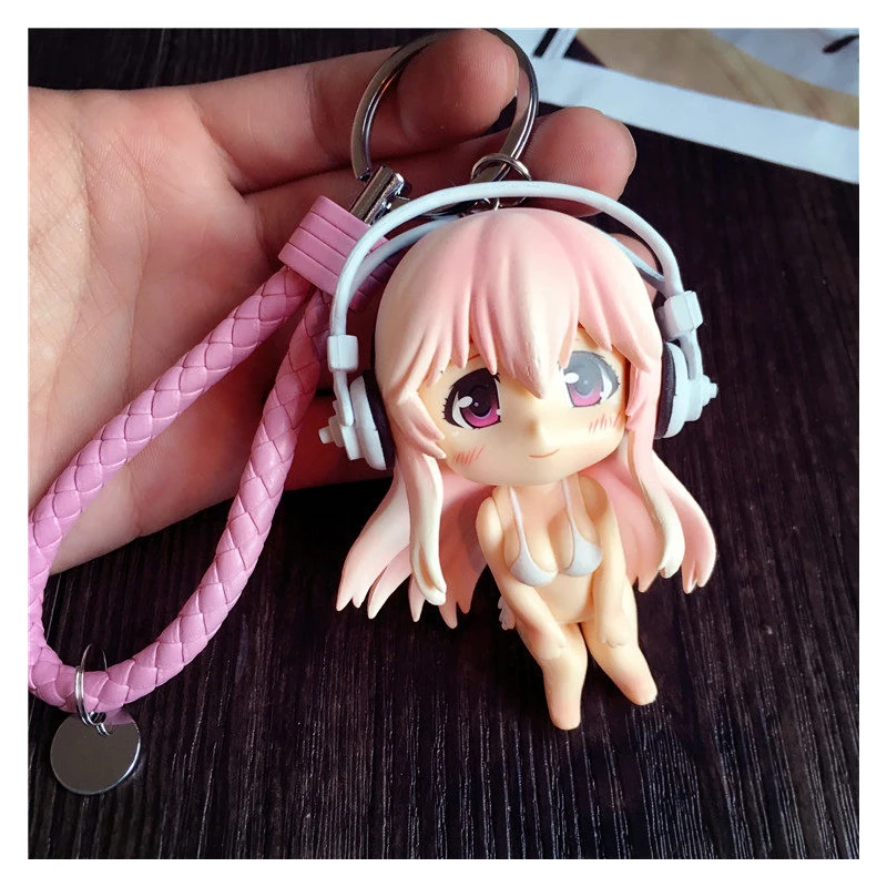 

Sexy Style Anime Vinyl Toy Doll Keychain Beautiful Girl Key Chain Gifts Leather Rope Porte Clef Women Bag Charm Trinket Pendant