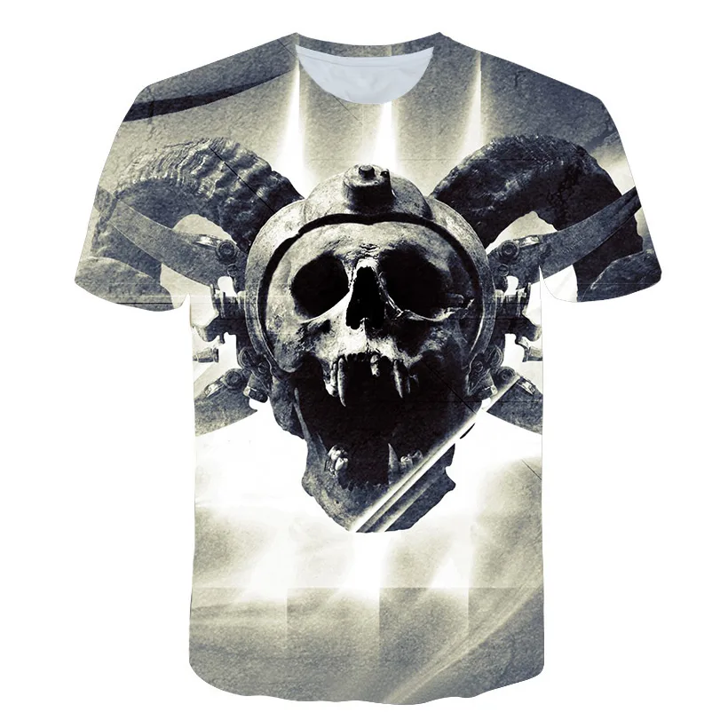 Белая 3D футболка с черепом Мужская мужская летняя высокого качества Camiseta