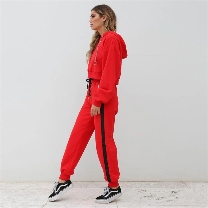 Women High Waist Hip Hop Pants Casual Carrot Pant Bandage Elastic Waist Bloomers Ladies Leisure Pantalettes Knickerbockers Red (7)