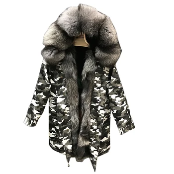 

Fox Fur Jacket Winter Coat 2019 Upscale Thick Real Fur Women liner silver fox fur coat female
