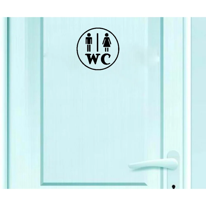 

YOJA 16*16CM Interesting Door Sticker Toilet WC Man Woman Wall Decal Black Graphical A40255