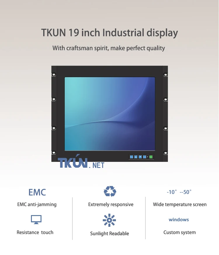 TKUN 19 дюймов сопротивление Highligh 1280*1024 открытый Солнечный свет видимые промышленные дисплеи мастерской производственной линии TK1900-A