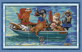 

Joy sunday animals style The fishing DIY dmc cats cross stitch kits embroidery 11ct and 14ct for Christmas home decorations