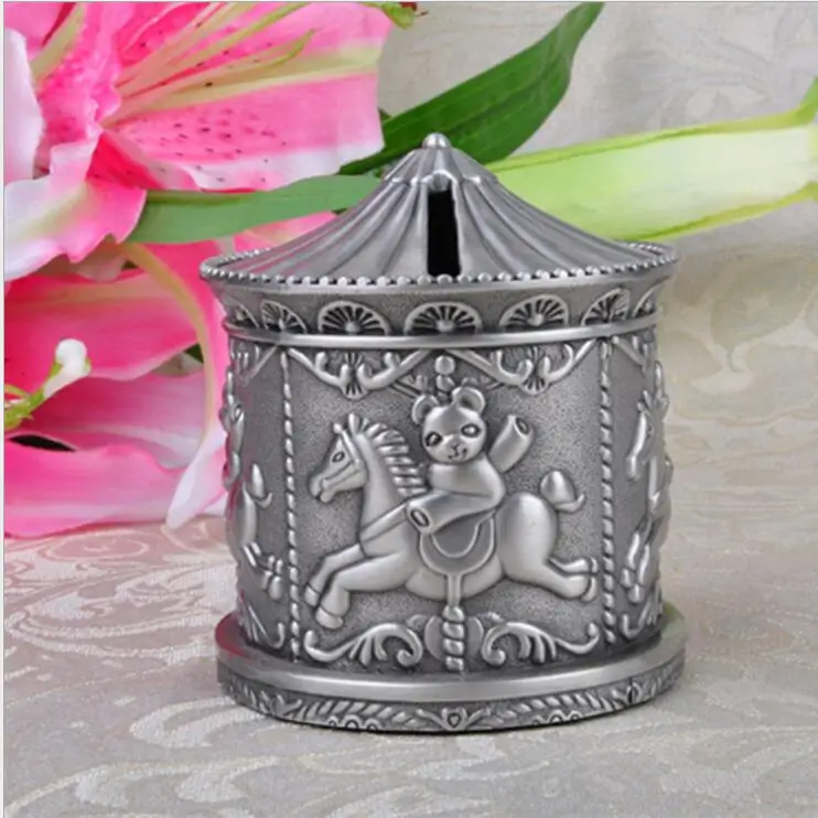 cartive Carousel coins box metal coin bank face bank metal storage box kids piggy bank for Children's gifts piggy craft CXG043