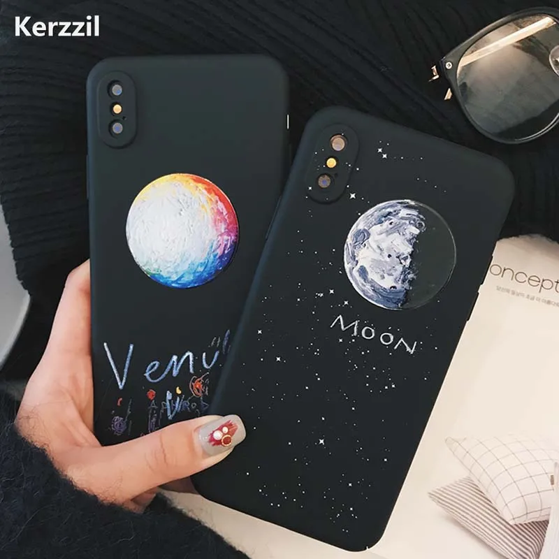 

Kerzzil Cartoon Planet Moon Star Phone Case For iphone X Fashion Space Cute Starry sky Cases For iphone 7 6 6s 8 Plus Hard Cover