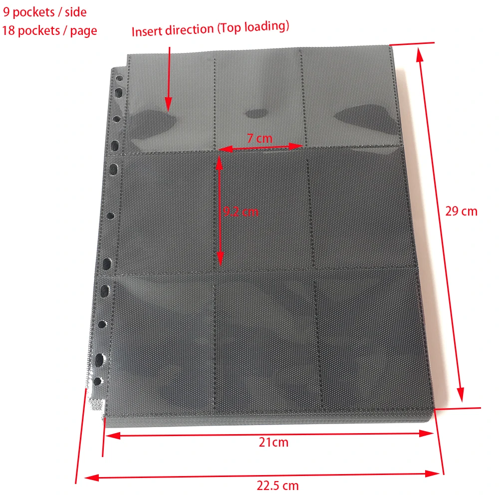 100 Pages, 1800 Pockets Top Loading Black Color Series Card Page Protector for Standard Size Board Game Cards