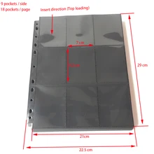 18 Pockets/Page(9 Pockets/Side) Top Loading Black Color Series Card Page Protector for Standard Size Board Game Cards