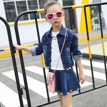 

2019 Fashion Baby Girl Clothes Kids Girls Denim Dresses Tops Denim Jackets Dress 2PCS Cotton Casual Set Kids Christmas Clothes