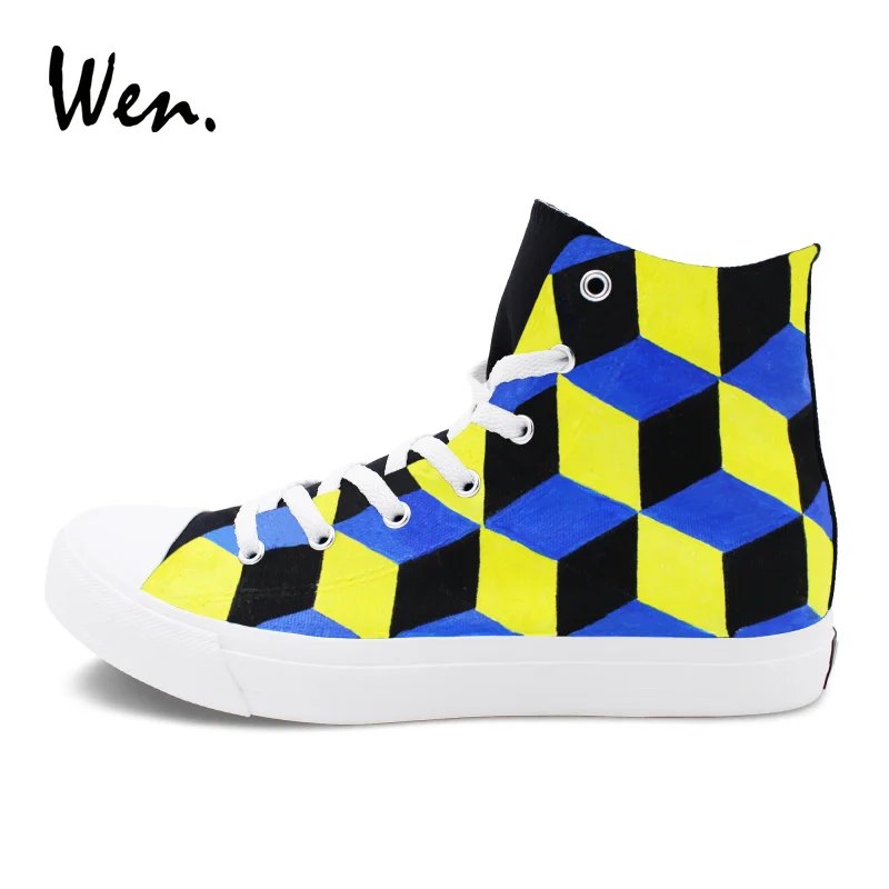 Plimsolls La High Chaussures Conception Main 3 Laçage Dimentional À Wen Toile Top Mode Peint Hommes De Femmes Stéréogramme Sneakers N0k8wOXnP