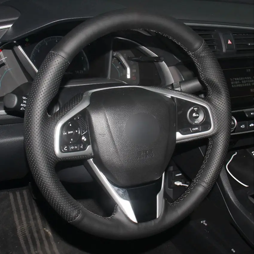 Ручная сшитая черная крышка рулевого колеса из искусственной кожи для Honda Civic 10- CRV CR-V- ясность