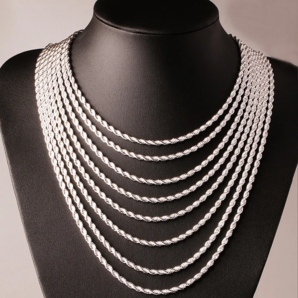 

Men 925 Silver Chain Necklace 2MM and 4MM Braided Cable 16-24 inches "Wholesale 925 Silver Jewelry fashion jewelry