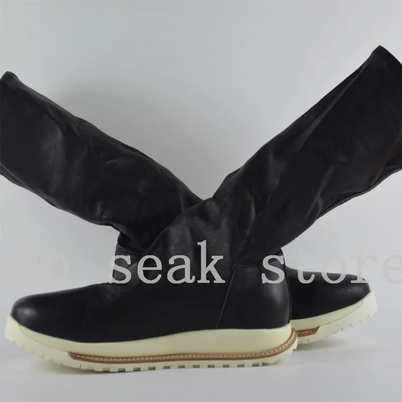 Do Sapatas Carneiro Casual Inverno Formadores Homens Shoes Preto Dos 18ss Cano Owen Couro Altura Seak Joelho De Na Luxo Sneaker Pele Flats Grande Alto Botas qxFCnEn0R